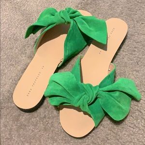 Zara suede bow slide sandals